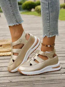 2026 Women's Casual Sandals, Casual Fashion Sandals, Velcro Thick Sole Hollow Out Comfortable Sports Sandals, Outdoor Leisure Shoes, Round Toe, PU Leather, Rubber Sole, Adjustable Sandals, Trendy Sandals, Strapy Sandals