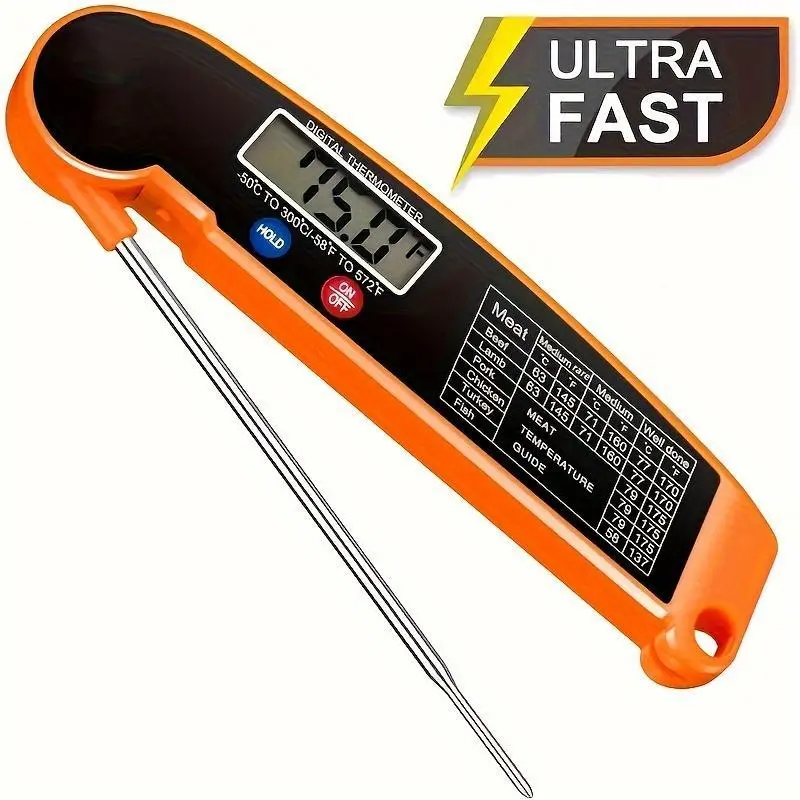 1pc WEBBQ Digital Meat Thermometer, Fast-Reading ABS Food Temperature Gauge with Hold Function, Single-Use, for Grilling BBQ, Kitchen Cooking, Adult - AAA Battery Operated (Batteries Not Included), Food Temperature Probe