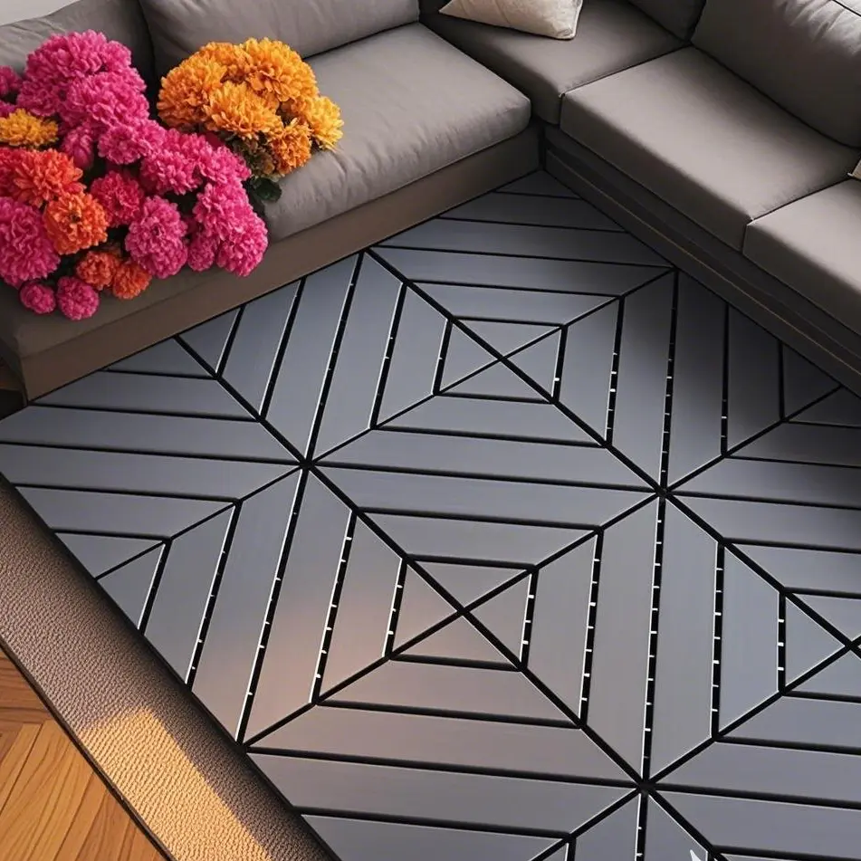 Dark Grey Plastic Interlocking Deck Flooring Tiles - 44-Pack 12"x12" Portable Snap Design, Waterproof All-Weather, High-Load, Drainage, High-Hardness, Easy to Clean, Holds Firmly in Place for Poolside, Backyard (Indoor & Outdoor Use)