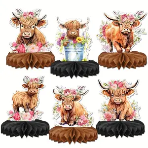 6pcs Highland Cow Honeycomb Centerpieces, Highland Cow Party Centerpieces, Highland Cow Table Decorations, Birthday Party Supplies