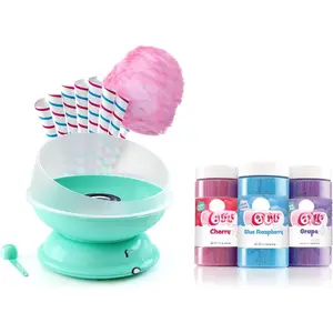 BB1000-S   Machine, with 3-11oz. Jars of Cherry, Grape, Blue Raspberry Floss Sugar & 50 Paper Cones. Easy to Use and Clean. Nostalgia and Fun for  and Adults