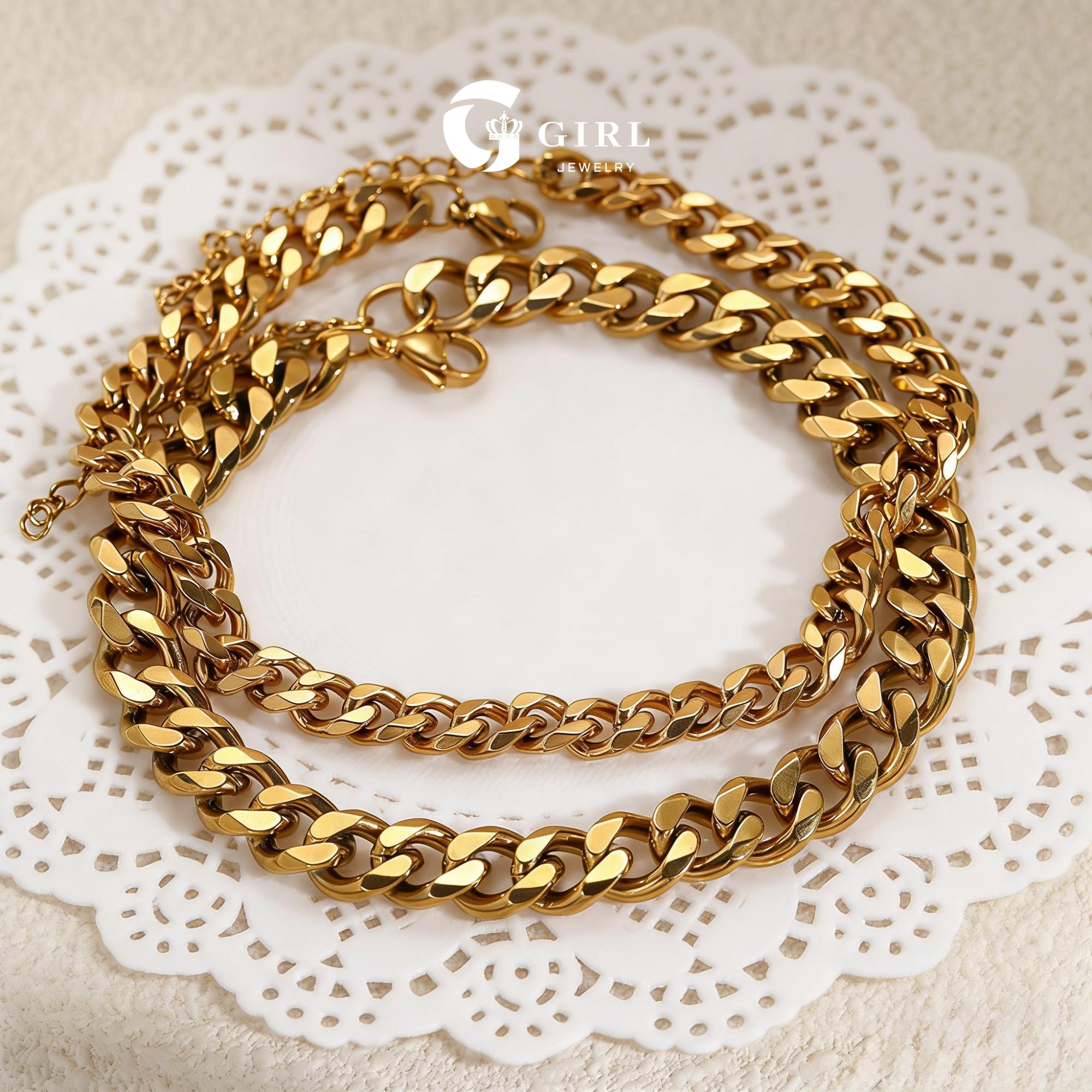 GGIRL Double-layer Chunky Cuban Link Chain Anklet for Women and Man Waterproof Adjustable Length Fashion Chic Accessories Trendy Layered Anklet Set Jewelry Gift