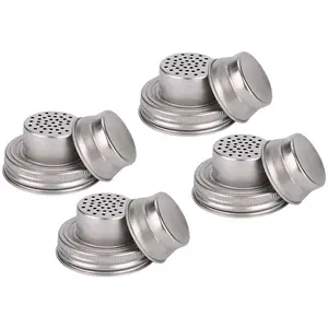 4 Pack Stainless Steel Mason Jar Shaker Lids Caps for Cocktail, Dredge Flour, Mix Spices, Sugar, Salt, Peppers and More or Shake Drinks Cocktail - Fits 70mm Regular Mouth Mason Jar Canning Jar (NO Including Jar)