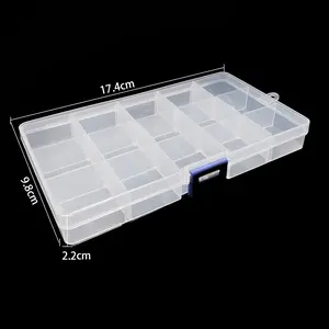 15-grid detachable transparent plastic box, 17.4/9.8/2.2cm1pc/pack DIY jewelry accessories storage, bracelets, must-have for experts Organiser Light