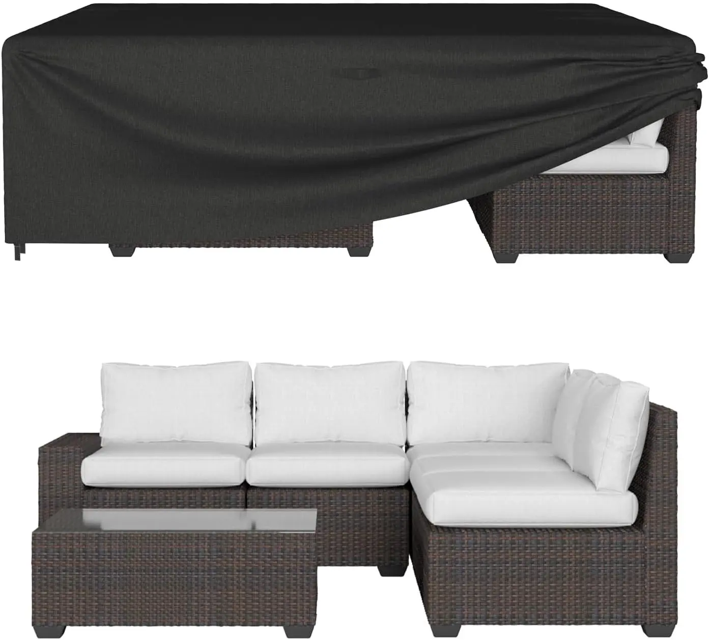 ONBRILL Patio Furniture Set Covers, Outdoor Furniture Set Covers Waterproof, 600D Heavy Duty Oxford Patio Table Cover with Windproof Buckles for Patio Table and Chair Set, Black