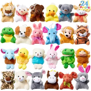 24 Pack Mini Animal Plush Toy Assortment (24 Units 3" Each), Animals Keychain Decoration for Kids, Small Stuffed Animal Bulk for Kids, Carnival Prizes, School Gifts, Valentine's Day Party Favors Kids Outdoor Play