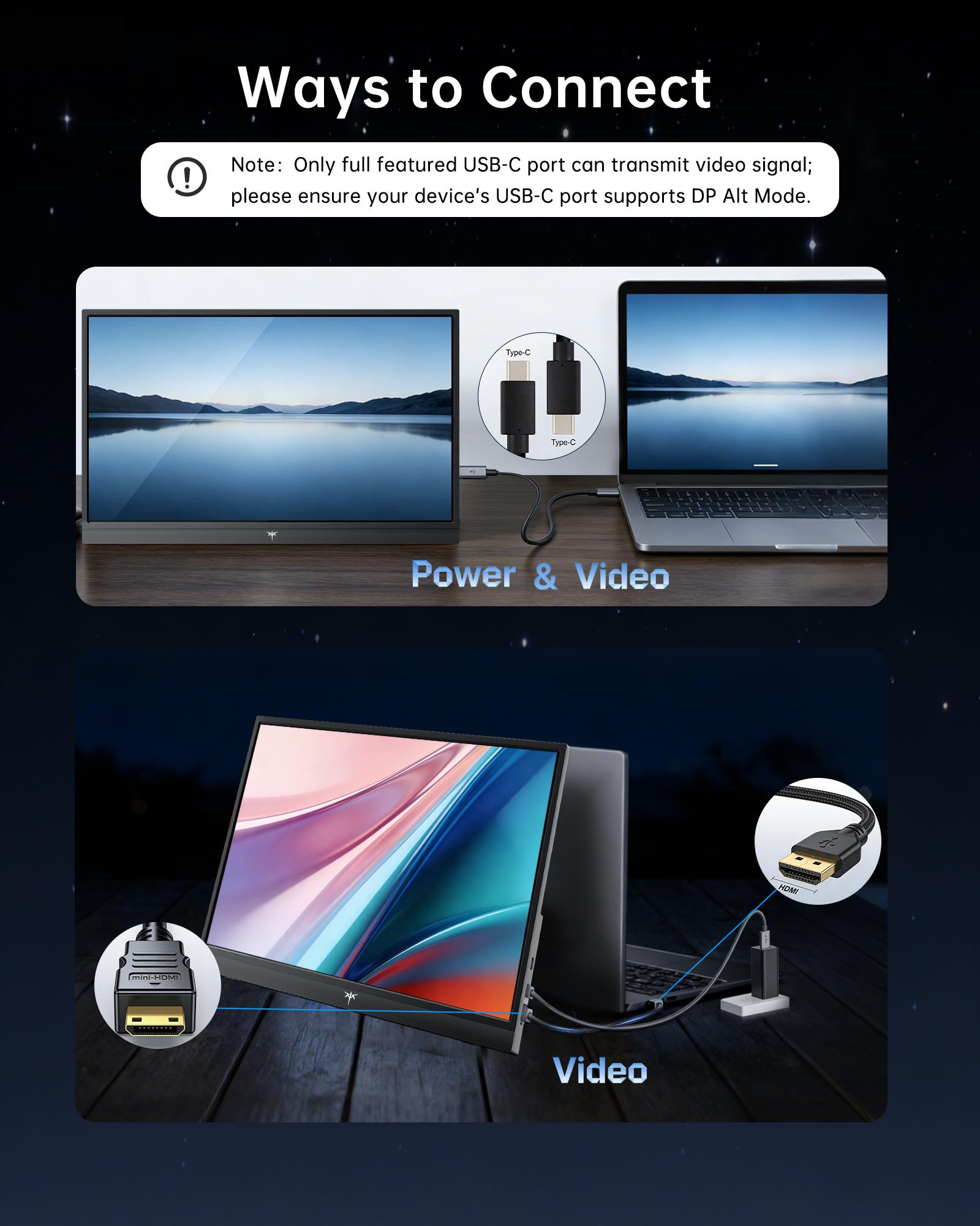 KTC Portable Monitor 15.6" FHD 1080P 60Hz Travel Monitor for Laptop, MacBook, Switch, PS5, Xbox, HDMI USB C, HDR10,VA Slim Second Screen with Built-in Speakers KTC Portable Monitor 15.6" FHD 1080P 60Hz Travel Monitor for Laptop, MacBook, Switch, PS5, Xbox, HDMI USB C, HDR10,VA Slim Second Screen with Built-in Speakers