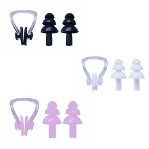 Professional Swimming Earplugs and Nose Clip Set, Swimming Accessories, Silicone Reusable Dive Snorkel Gear, Adult Swim Equipment, Waterproof Design