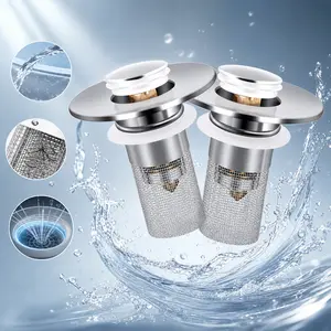Universal 2-in-1 Sink Drain Strainer, Stainless Steel Pop-Up Sink Stopper with Removable Filter Basket, Anti-Clog Hair Catcher Anti-Odor Drain Plug for Bathroom Kitchen Sink Basin stopper replacement