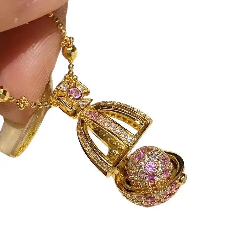 Gold Plated Charm Necklace with Perfume Bottle Pendant, Dainty Beaded Chain with Pink CZ Accents, Adjustable Layering Jewelry for Women, Charm Necklaces, Crystal Wish Bottle Pendant Necklaces