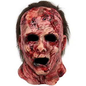 Adult Bloody Zombie Killer Latex Mask - Spooky Realistic Rotted Face with Hair, Comfortable Halloween Cosplay Prop for Haunted House, Creepy Party