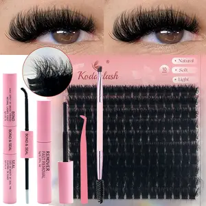 DIY Eyelash Extension Kit 120D/100D/80D Fluffy Cluster Lashes 0.07mm Synthetic Natural Voluminous Lashes with Bond and Seal ，Lahes Glue, Tweezers,Lasshes Remover（9-16mm Multi-Length, Reusable, Beginner-Friendly）Home Use/Party/Daily Makeup Must-Have