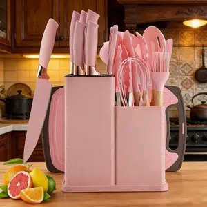 XBJ Silicone Cooking Set,19pcs Large Non-stick,Measuring Cups and Spoons Set with StainlessSteel Handle Kitchen Gadgets. Nonstick Spatula Sturdy Utensils Grey