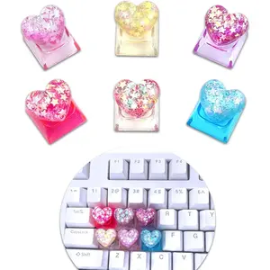 6 count Bling Heart Custom Keycaps - Cute Artisan Keycap Replacement Key for Cherry MX Mechanical Keyboards,OEM Decoration Profile for Computer Gaming Keyboards,Artisan ESC OEM Key Cap