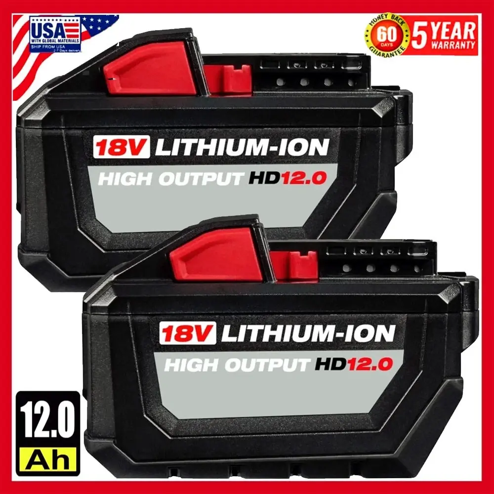 For Milwaukee for M18 Lithium 12.0AH Extended Capacity Battery 48-11-1860 2 PACK