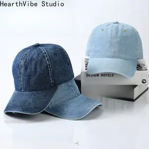 Spring/Summer Outdoor Casual Korean-Style Denim Baseball Cap — Unisex Soft-Top, Vintage Washed & Distressed Look — Matching Couple's Streetwear Hat