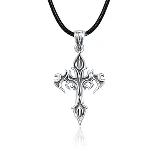 Cross Necklace 925 Sterling Silver Flame Cross Necklace Flame Fire Necklace Chain Jewelry Birthday Gift for Men Male Women
