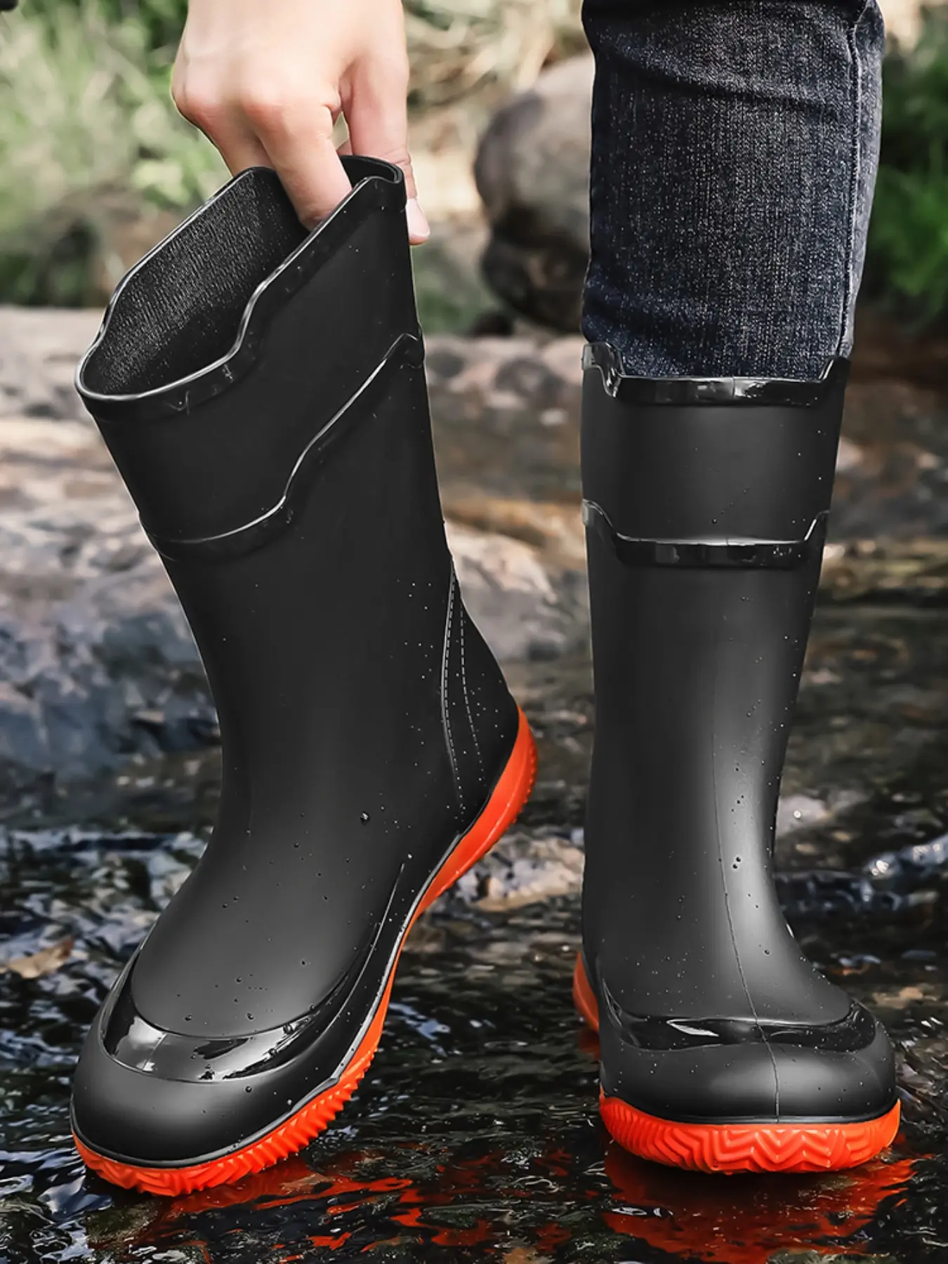Men's Mid-Calf Waterproof Non-Slip Outdoor Water Shoes, Garden Fishing Beach Multi-Scene Function Shoes, Spring New Hiking Boots, Outdoor Footwear