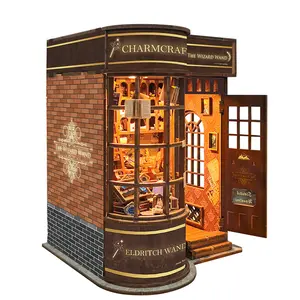 Adult DIY 3D Wooden Handmade Puzzle Book Nook Kit - Luminous Miniature Magic Wand Shop Doll Playset, Desk Wood Gift for Book Lovers (Graduation, Christmas Presents)