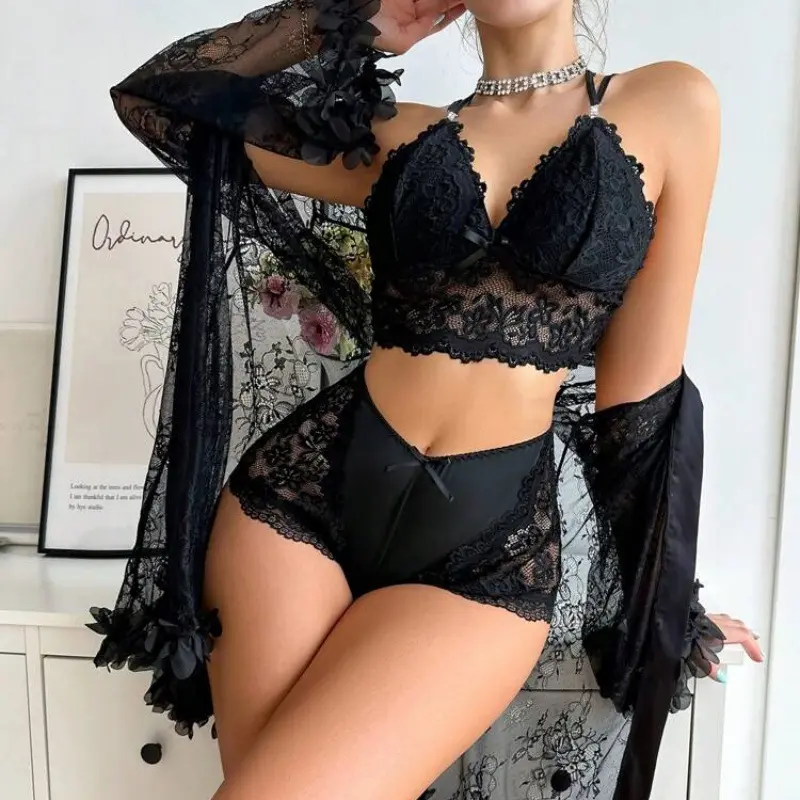 Women's WB New Sexy Lingerie Sleepwear Summer Lace Lingerie Robe Gown Coat Loungewear Sexy Set Adult Women's Lingerie, Sexy Lingerie, Suitable for All Seasons Lightweight Womenswear Spaghetti Strap Sheer Fabric Basic Minimalist Pink
