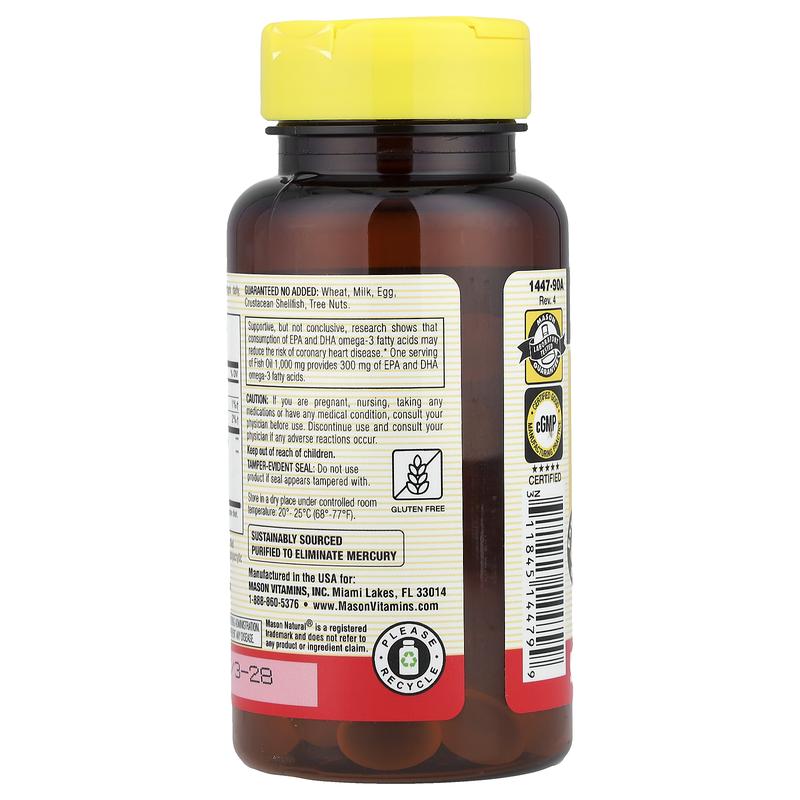 Mason Natural No Burp Fish Oil, 90 Softgels (500 mg per Softgel)