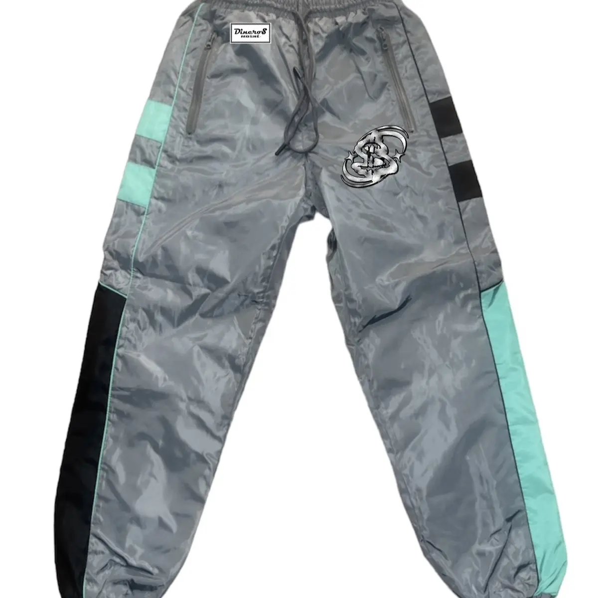 Dinero$ Moshe Windbreaker Pants. Teal , Black and Grey.