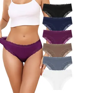 LEVAO Women’s Cotton Bikini Underwear – Lace Cheeky Brazilian Cut, Soft & Breathable, 6-Pack