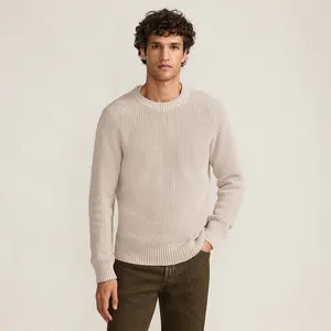 Lands' End Men's Cotton Drifter Saddle Crewneck Shaker Sweater - Large - Flax Heather