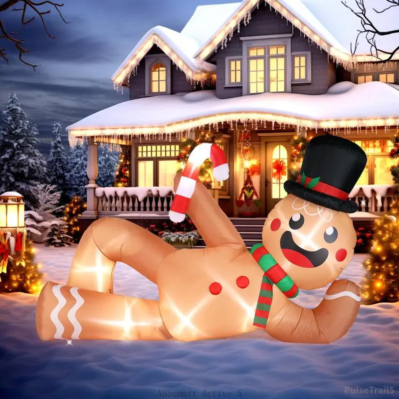9.8 FT Lighted Christmas Inflatable Decoration, Large Inflatable Lying Gingerbread Man, Funny Blow Up Yard Decorations with Built-in LED Lights for Holiday Party Front Yard Lawn Garden DecorEverlanelnspired17PulseTrail5ABSummit Active