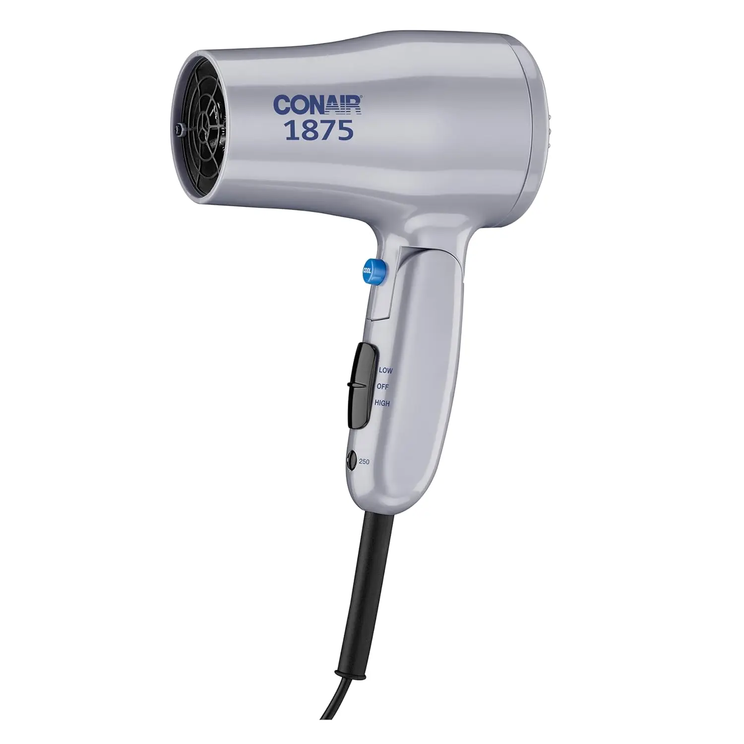 Conair Compact Hair Dryer, Travel Blow Dryer Folding Hair Dryers for Women, 1875W Travel Hair Dryer, Lightweight Hairdryer, Dual Voltage Hair Dryer for World Travel, 2 Heat/2 Speed, Cool Shot, Grey