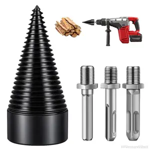 Heavy-Duty Firewood Log Splitter Drill Bit Set – Carbon Steel Cone for Quick & Easy Wood Splitting |     3 Shank Types (Round/Hex/Square) – Perfect for Home Heating, Camping & Fireplaces FFVentureVibe8
