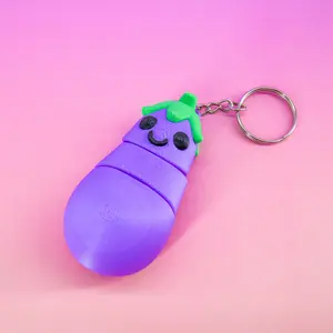 Eggplant Fidget Keychain - Adorable Articulated Veggie Buddy for Stress Relief, Unique Sensory Key Ring, Fun Gift for Kids & Adults, 3D Printed, 2.5 Inches Long