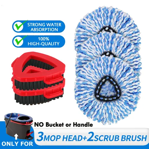 3-Pack for O-Cedar Rinse Clean 2 Tank Spin Mop Refills Bundle - Microfiber Heads, Scrub Brush, Hardwood Floor Mop Compatible, Cleaning Supplies, Microfiber Towel (No Bucket or Handle)