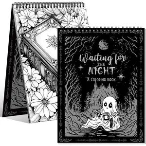 2 Pcs Goth Journals Waiting for The Night Coloring Book - Christmas Spooky Gothic Notebook Coloring Book for Adults, 30 Perforated 160 GSM Paper Sheets, Spiral - Easy Stress Reduction