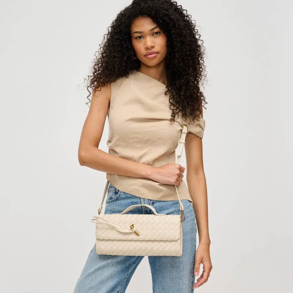 Urban Expressions - Ada Top Handle Woven East West Clutch Crossbody: Oatmilk