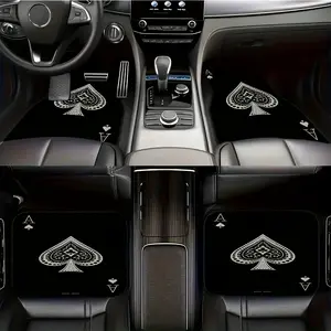 Set of 4 Car Mats with Ace of Spades Design, Car Interior Accessory - Non-Slip, Suitable for All Seasons, Made of Polyester Fiber for Front And Rear Floor Protection