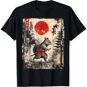 Y2K Summer Viral Print Oversized Graphic Vintage Unisex TeeSamurai Squirrel Japanese Vintage Funny Gifts Graphic Art T-Shirt