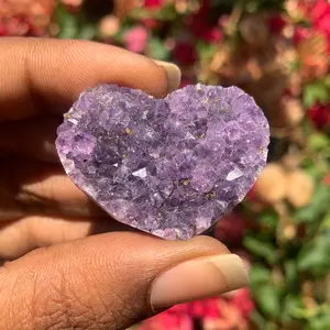 Natural Amethyst Crystal Heart Geode Carving