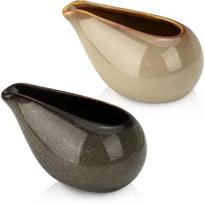 2 Pack Fine Porcelain Gravy Boat 3.5Oz/100 ml Small Ceramic Creamer Container with Spout Coffee Sauce Milk Pitcher Set for Breakfast Restaurant Home Salad Dressing (Style A)