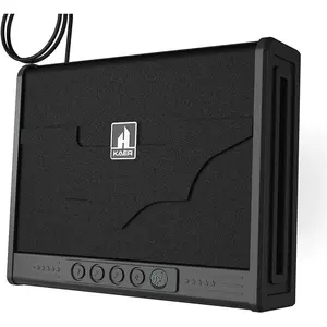 Biometric pistol safe with 1-second access (20 profiles), PIN/keys, steel construction, anti-pry latch. Holds multiple guns, includes silent mode and tamper alarm for home/car use.