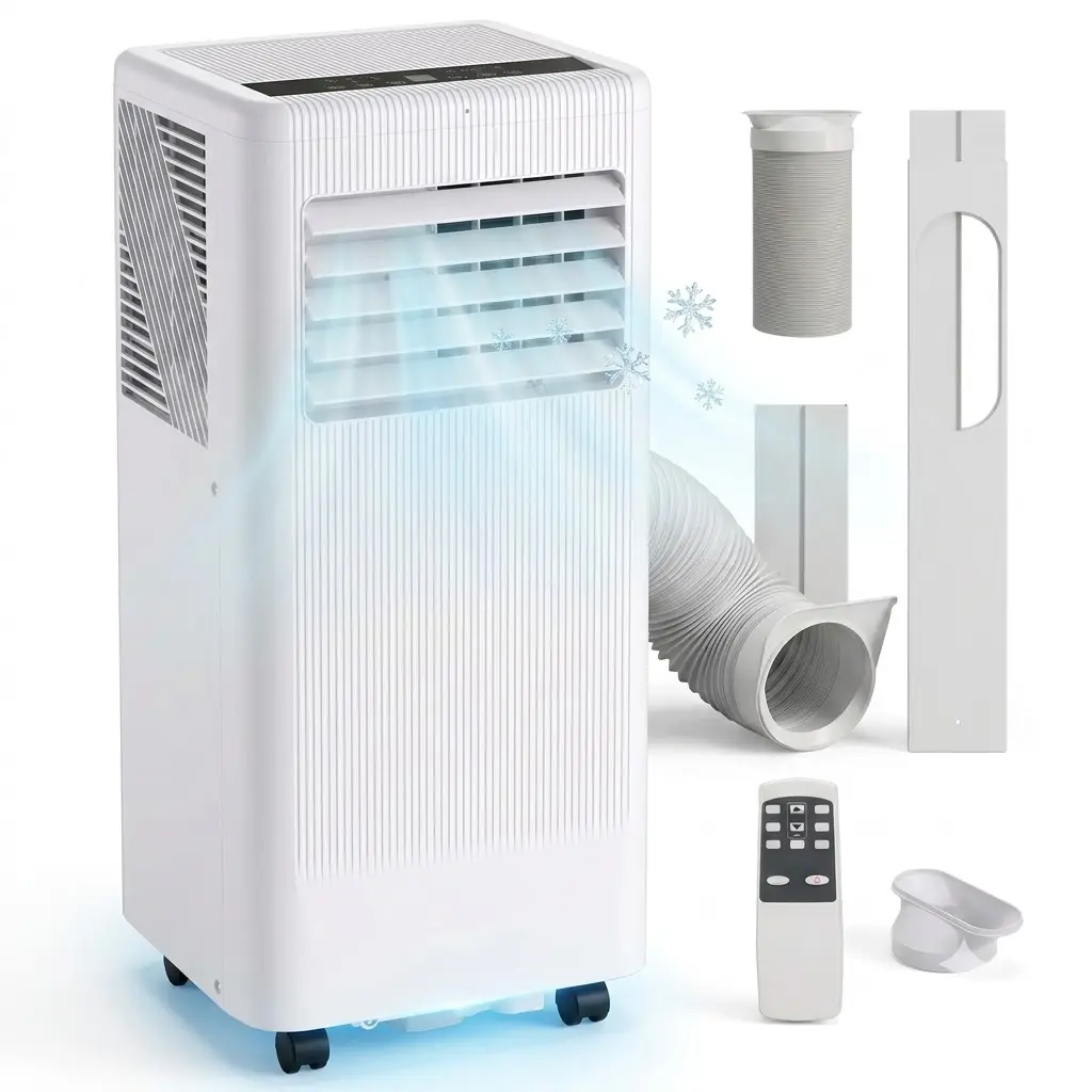 Powerful 10000 BTU 5-in-1 Portable Air Conditioner – Fast Cooling, Dehumidifier, Energy Saver, Smart Clothes Dryer & Fan – Remote Control, Quiet, LED Display, Window Kit – Cools Rooms Up to 560 Sq.Ft. – Ideal for Home, Office, Dorm