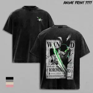 Roronoa Zoro T-shirt Wanted Poster Anime, One Piece Vintage Washed Oversized Graphic Tee, Zoro Three Sword Style Manga Shirt, Japanese Anime Streetwear Heavy Cotton Tee, Pirate Hunter Zoro Merch, Anime Fan Gift Menswear