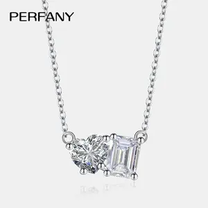 PERFANY Radiant Emerald Cut 2CT Moissanite Necklace for Women S925 Pure Silver Heart Diamond Pendant Fashion Wedding Jewelry