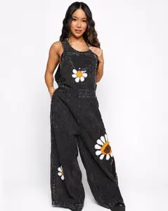 Sunflower State of Mind Overalls - Dark Grey Wash