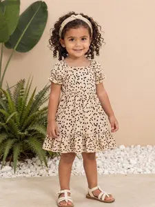 Summer Young Girls Valentine's Day Heart Full Print Square Neck Bubble Sleeve Fish Tail Patchwork Dress, Cute and Stylish Party for Girls