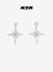 KVK Cloud Series Cross Star Flash Stud Earrings - White Gold Metal Coating, Women's Daily Wear Plug Earrings