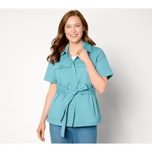 Denim & Co. EasyWear Twill Short-Sleeve Button-Front Jacket
