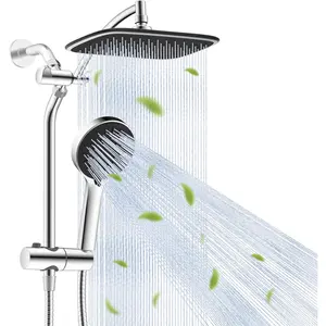 10" Rain Shower Head with Handheld, High Pressure Boosting Rainfall Showerhead with All Metal Adjustable Extension Arm, Easy Reach Shower Holder, 5 Spray Modes with Power Wash, Easy to Install, Chrome