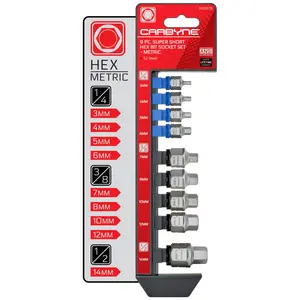 CARBYNE 9 Piece Metric Hex (Allen) Super Short Low-Profile Bit Socket Set, 3mm to 14mm, Internal Square Drive & External Hex Drive • From a Family-Run Tool Company Based in the U.S.A.