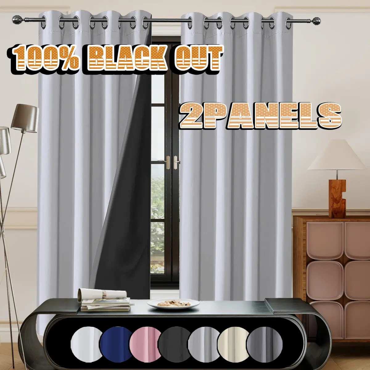 2 pieces, modern romantic minimalist style, polyester material film lining, 100% full blackout privacy Window Curtains, top perforated hanging, suitable for bedrooms, dining rooms, living rooms, kitchens, balconies